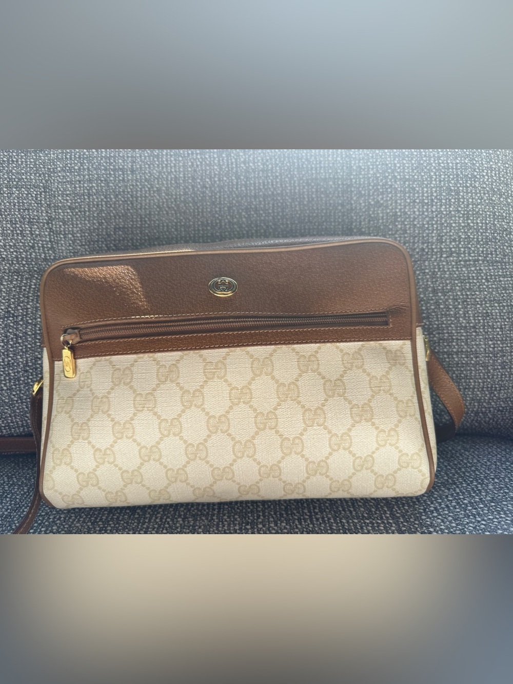Vintage Gucci Coated Canvas with Brown Leather Trim Crossbody Bag